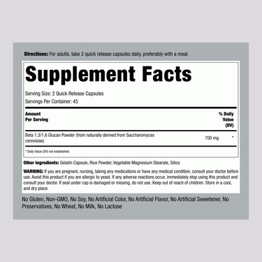 Beta 1,3/1,6-D-Glucan, 700 mg (per serving), 90 Quick Release Capsules