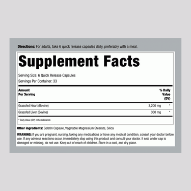 Grass Fed Beef Heart, 3200 mg (per serving), 200 Capsules