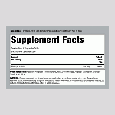 Biotin, 1000 mcg, 250 Vegetarian Tablets