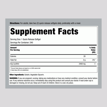 Lecithin - NON GMO, 2400 mg (per serving), 240 Quick Release Softgels