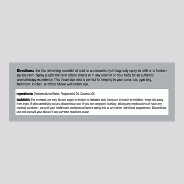 Peppermint Spray 2.4 oz Supplement Facts details.