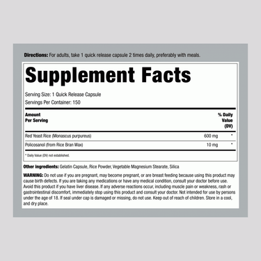 Red Yeast Rice Complex & Policosanol, 1220 mg (per serving), 120 Quick Release Capsules