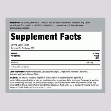 Melatonin, 300 mcg, 365 Tablets