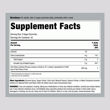 Supplement Facts panel for Nature's Truth Tart Cherry 60 Gummies.