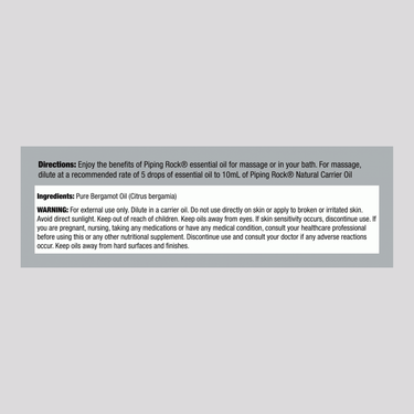 Image showing Supplement Facts panel for Bergamot Oil 15 mL.