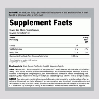 Glucomannan, 2400 mg (per serving), 200 Quick Release Capsules