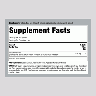 Avena Sativa Extract (Oat Straw Extract), 1150 mg (per serving), 200 Capsules