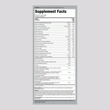 Supplement Facts panel for Mega Multiple for Men Time-Release Coated Caplets.