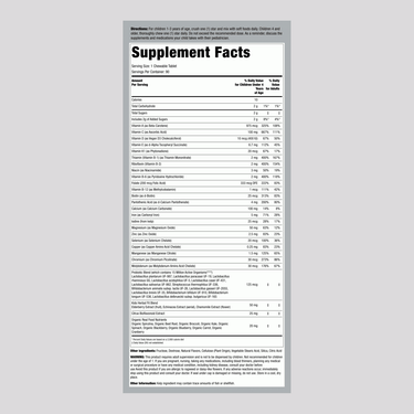 Supplement Facts panel for PIP Kids Multi + Probio Chew, 90 Count, showing nutritional information and ingredients.