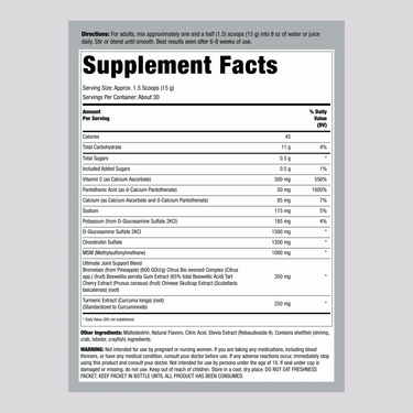 Image of Supplement Facts panel for CL Ultra Joint Support 1 lb (454 g).