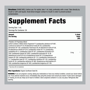 Image of Supplement Facts for Doctors Way Liquid Probiotic, 3 billion CFU/ml per 2 fl oz.