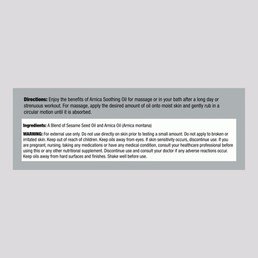 Supplement Facts panel displaying information for Arnica Oil 2 oz.