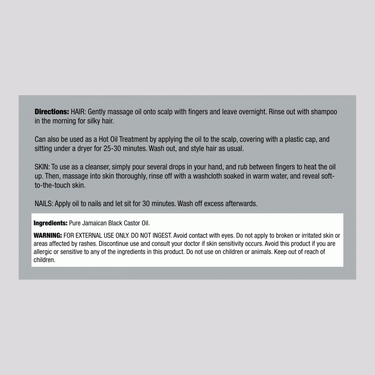 Supplement Facts for Caribbean Life Jamaican Black Castor Oil 16 oz.