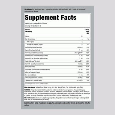 Supplement Facts panel for Men's Multivitamin Gummy, 70 gummies included.