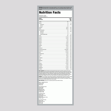 Supplement Facts panel for NutraFit Dark Chocolate 1.065 kg.