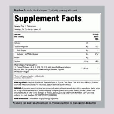 Multi Collagen Liquid (Delicious Mixed Fruit), 1100 mg (per serving), 16 fl oz (473 mL) Bottle