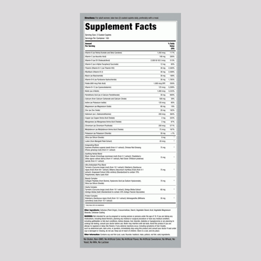 The Supplement Facts panel for Women's Multi 50 Plus Coated Caplets, 200 count.