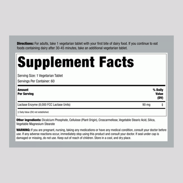 Super Dairy Digest-Lactase Enzyme 8000 FCC Units, 60 Vegetarian Tablets