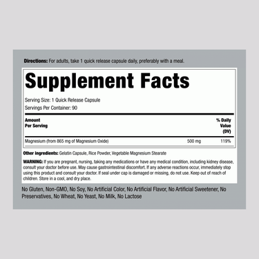 Magnesium Oxide, 500 mg, 90 Quick Release Capsules