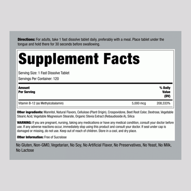 Methylcobalamin B-12 (Sublingual) (Natural Berry), 5000 mcg, 120 Fast Dissolve Tablets