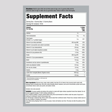 Supplement Facts label for LC Gummy Vites Kids Multi, 190 Count.