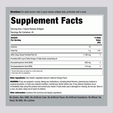 Supplement Facts panel detailing ingredients for Prenatal DHA in 90 softgels.