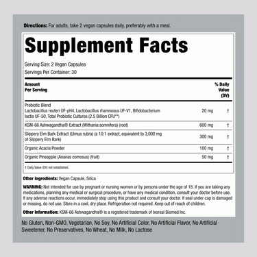 RF Vaginal Moisture Probiotic 60 capsules Supplement Facts panel.