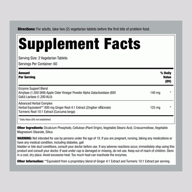 Supplement Facts panel for Carlyle Bloat and Gas Support, featuring 120 tablets.