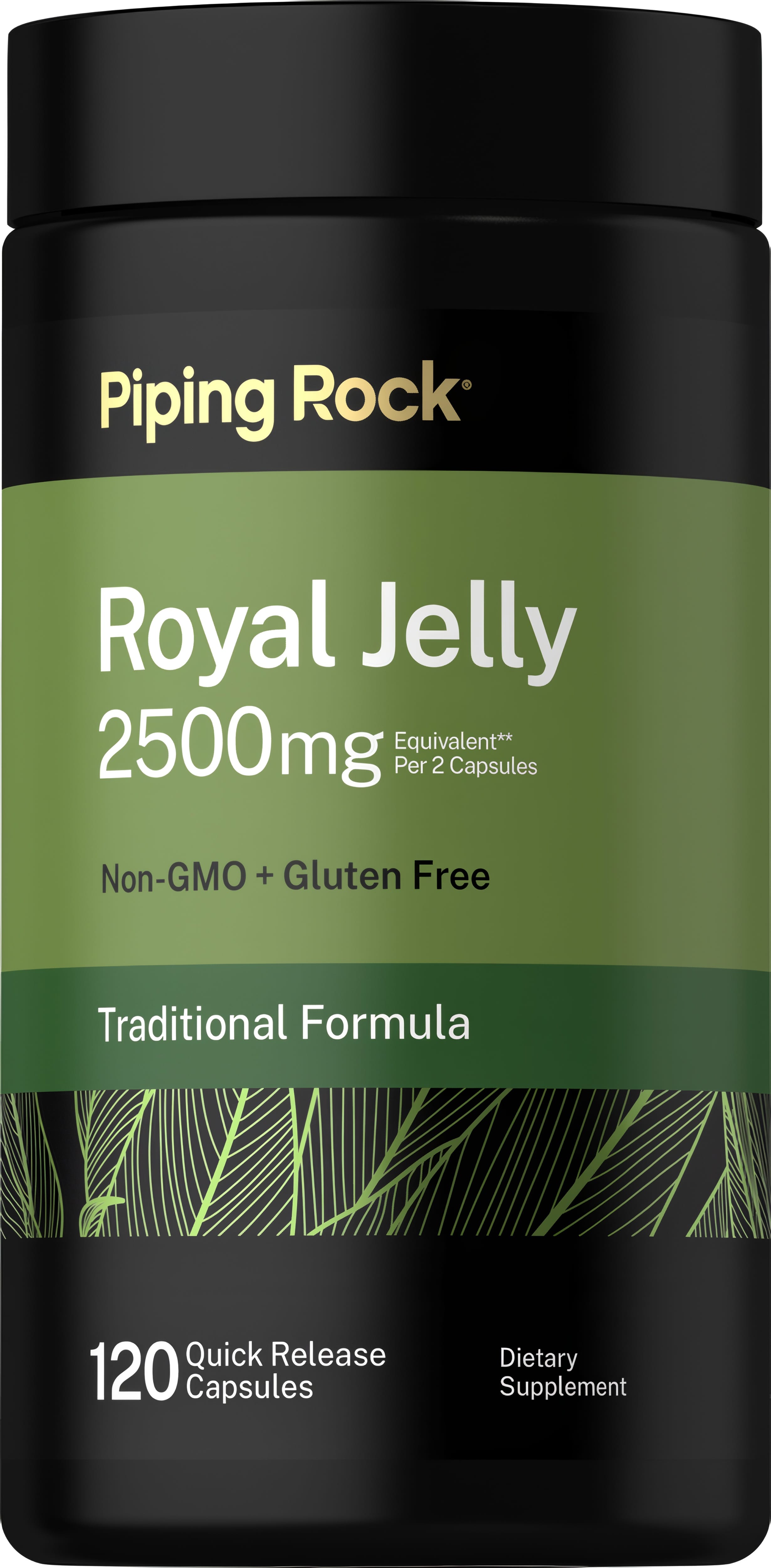 Royal Jelly 2500mg per 2 capsules, non-GMO and gluten-free. 120 quick release capsules, dietary supplement.