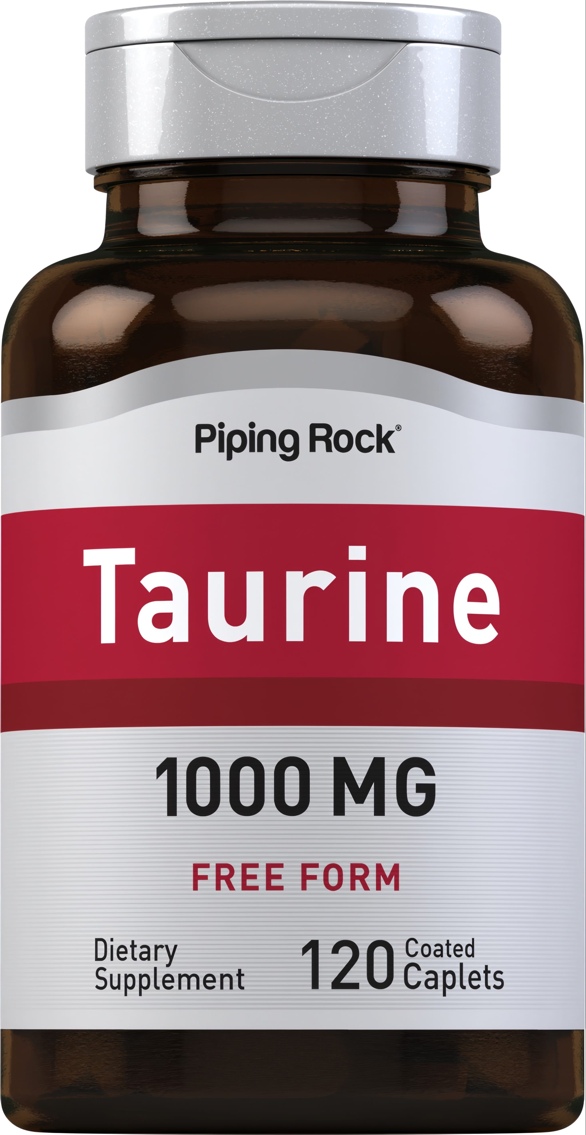 Taurine supplement with 1000 MG per caplet, 120 coated caplets in total.