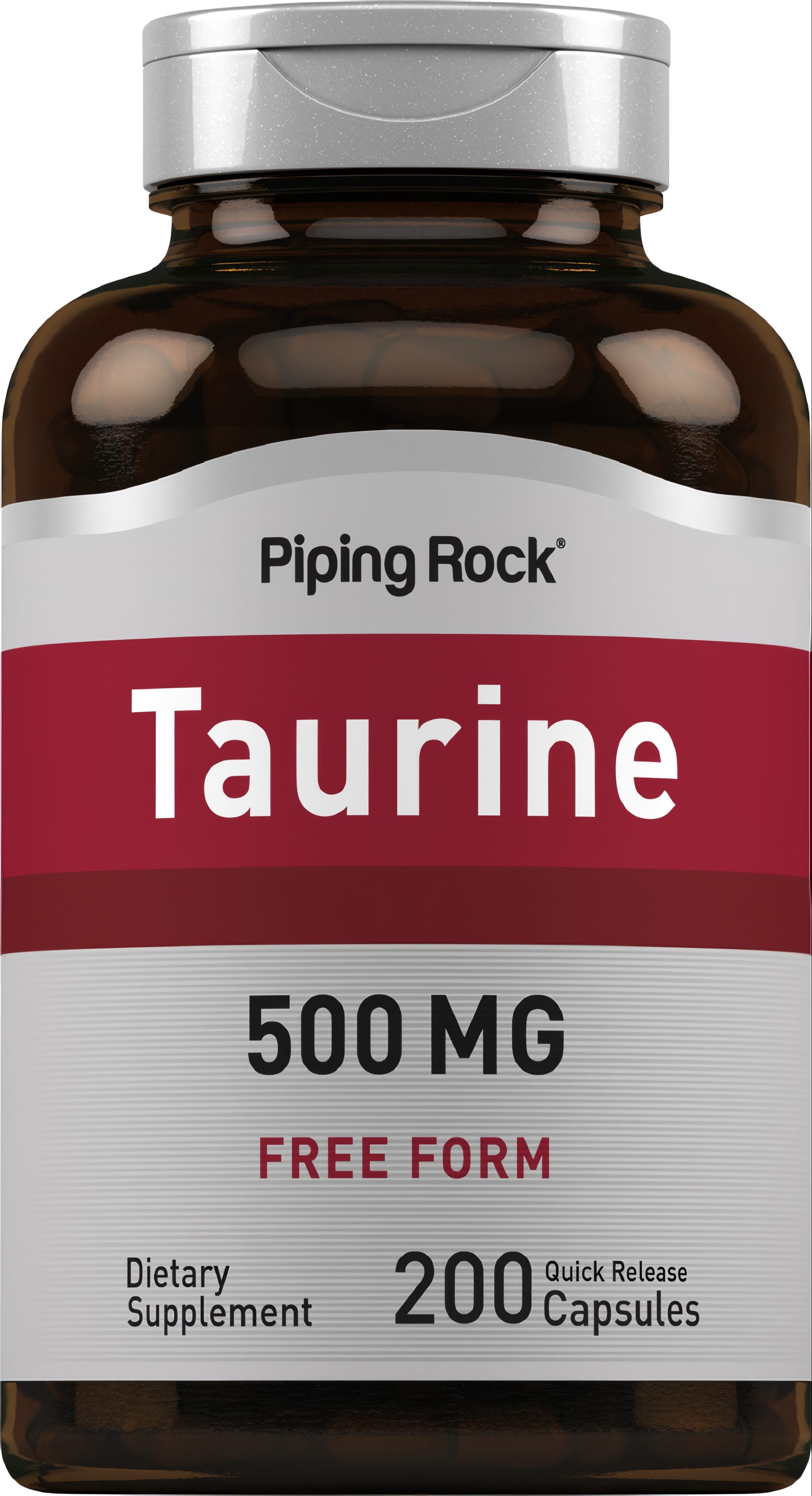 Dietary supplement with 500 MG Taurine in 200 quick release capsules, free form.