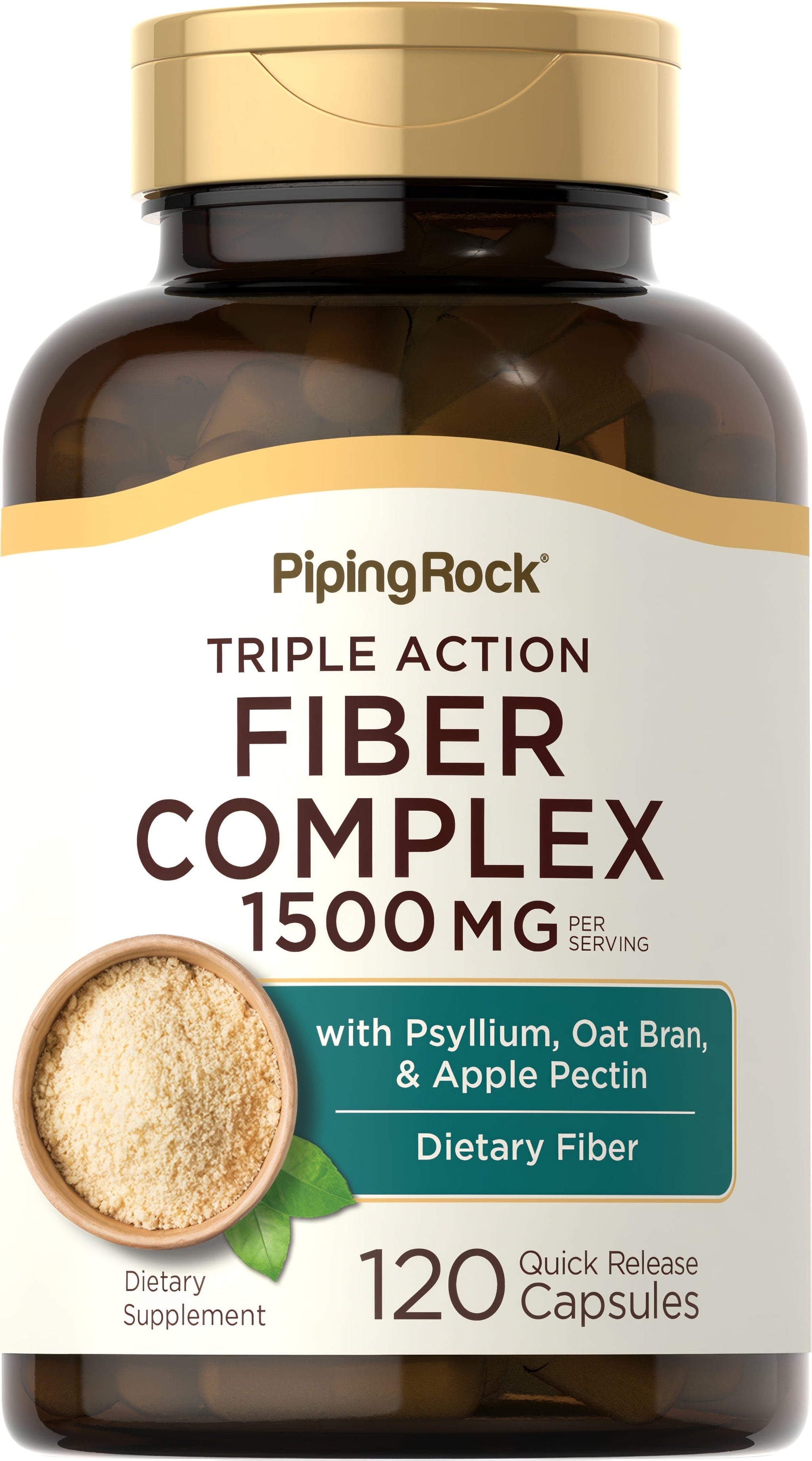 Triple Action Fiber Complex, 1500 MG per serving with 120 quick-release capsules.