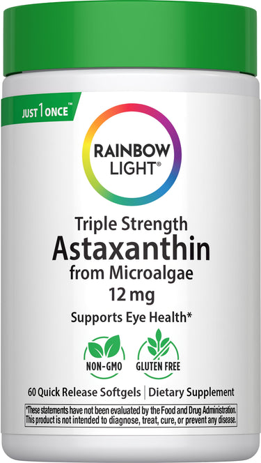 Triple Strength Astaxanthin from Microalgae, 12 mg, 60 quick release softgels in a bottle.