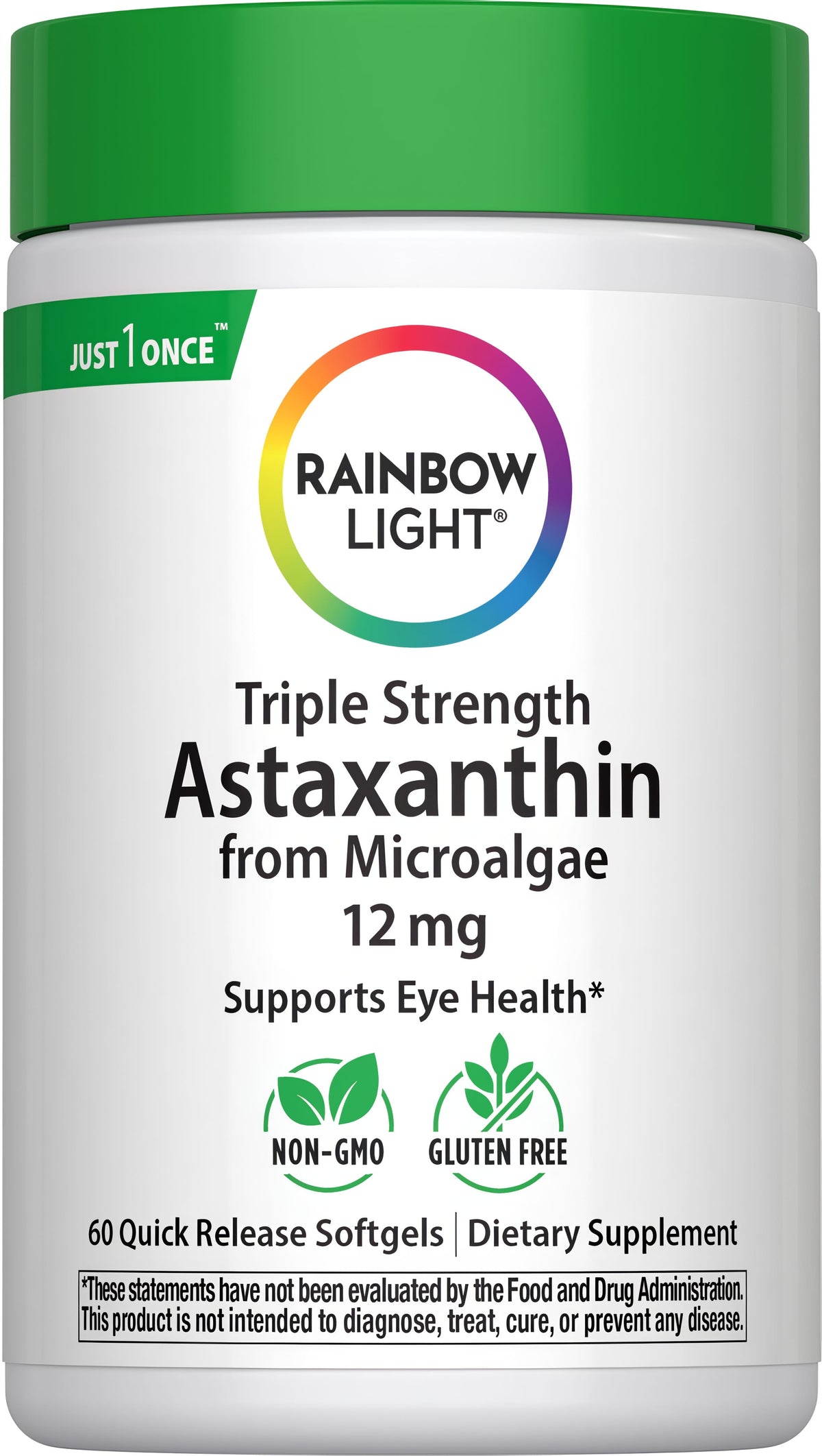 Triple Strength Astaxanthin from Microalgae, 12 mg, 60 quick release softgels in a bottle.