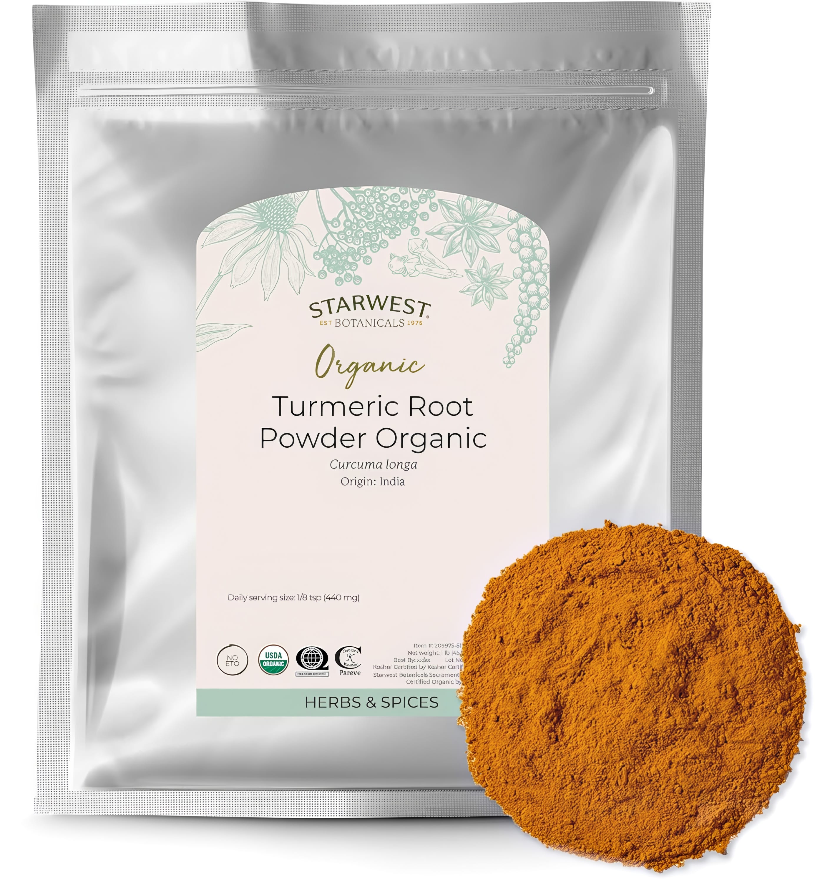 Turmeric Root Ground Organic, 1 lb (454 g) Bag