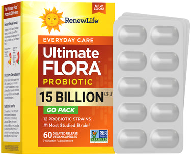 Ultimate Flora Everyday Care Probiotic 15 Billion GO PACK, 60 Delayed Release Vegan Caps