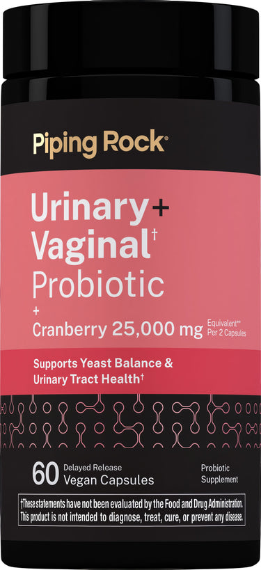 Urinary + Vaginal Probiotic + Cranberry, 25,000 mg (per serving), 60 Delayed Release Vegan Caps