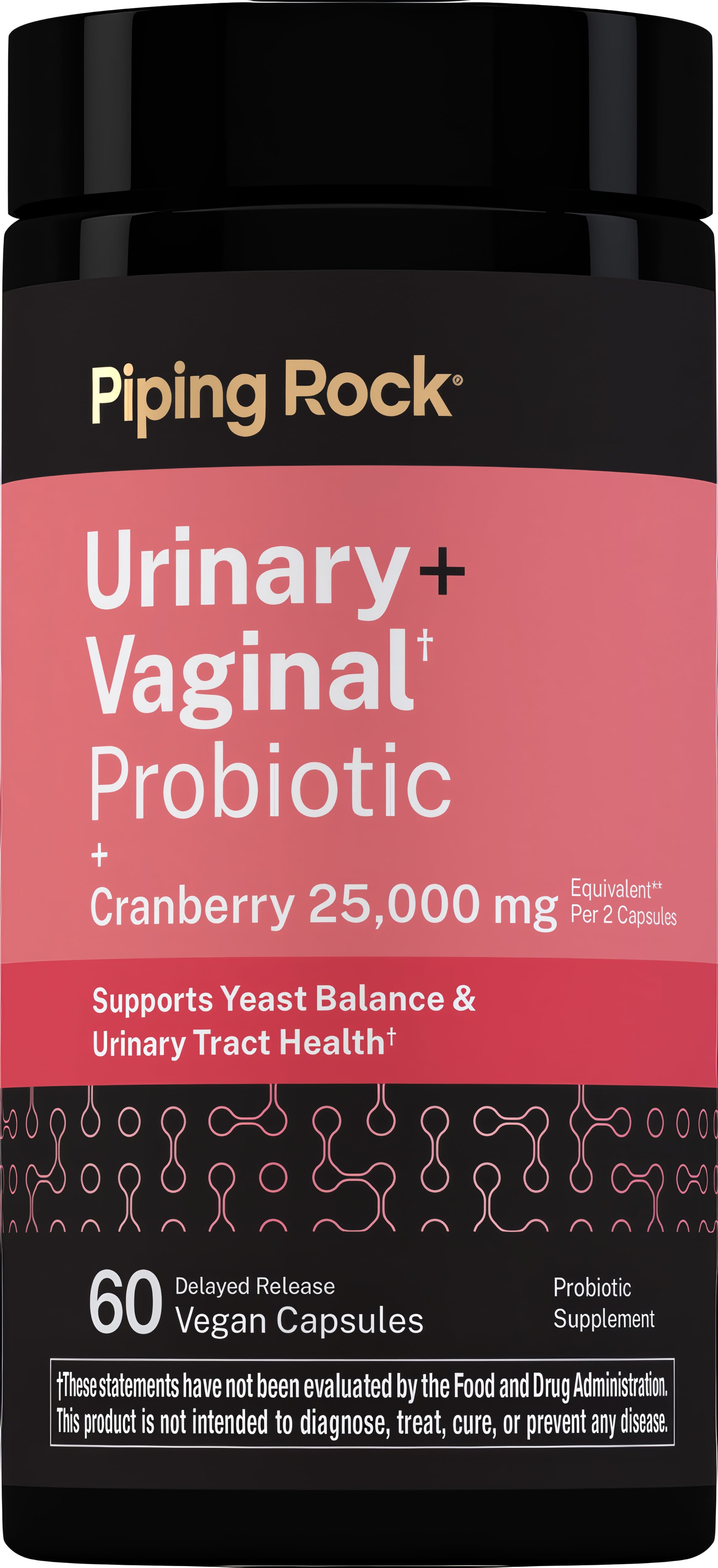 Urinary + Vaginal Probiotic + Cranberry, 25,000 mg (per serving), 60 Delayed Release Vegan Caps