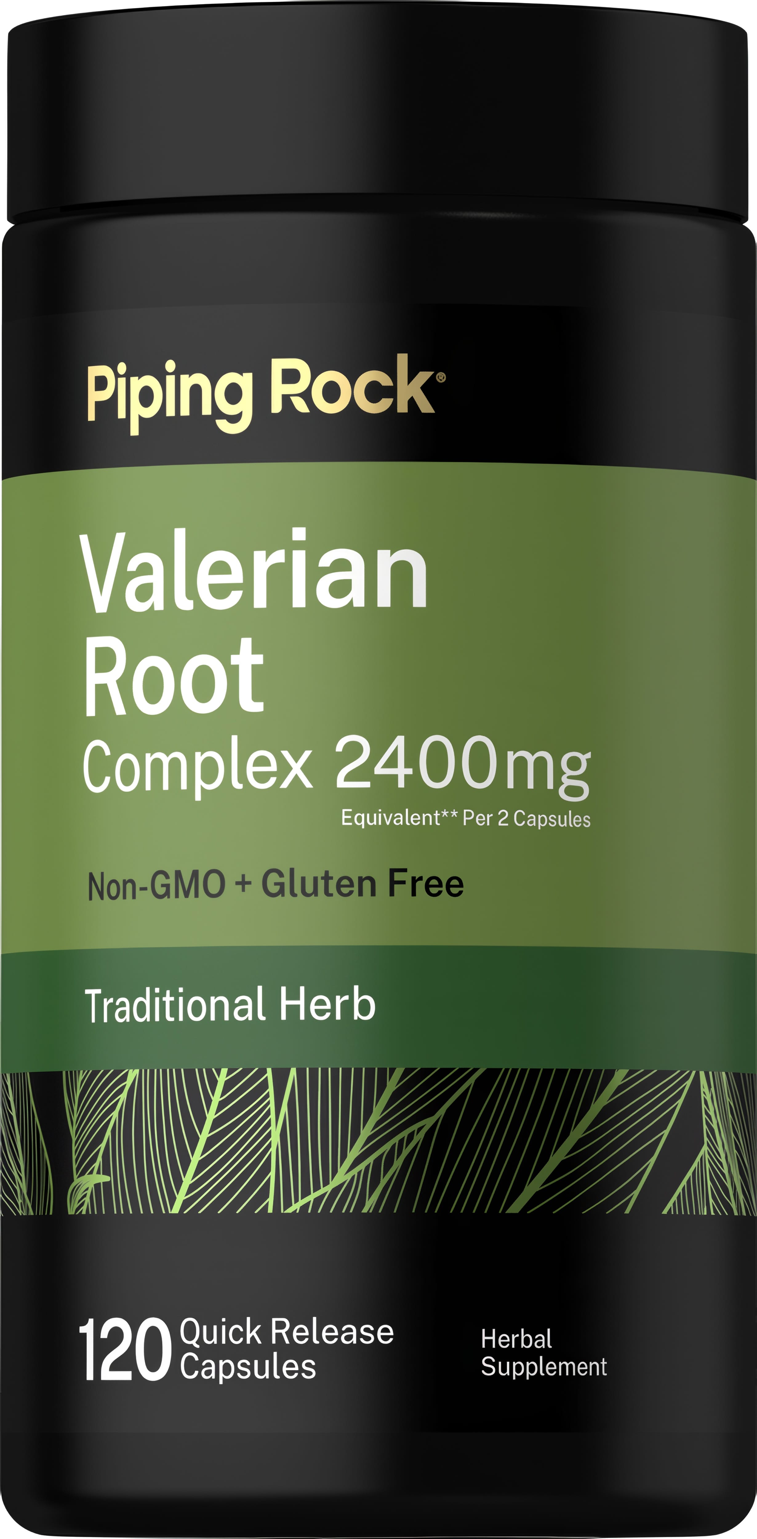 Valerian Root Complex 2400mg per 2 capsules, non-GMO, gluten-free; 120 quick-release capsules herbal supplement.