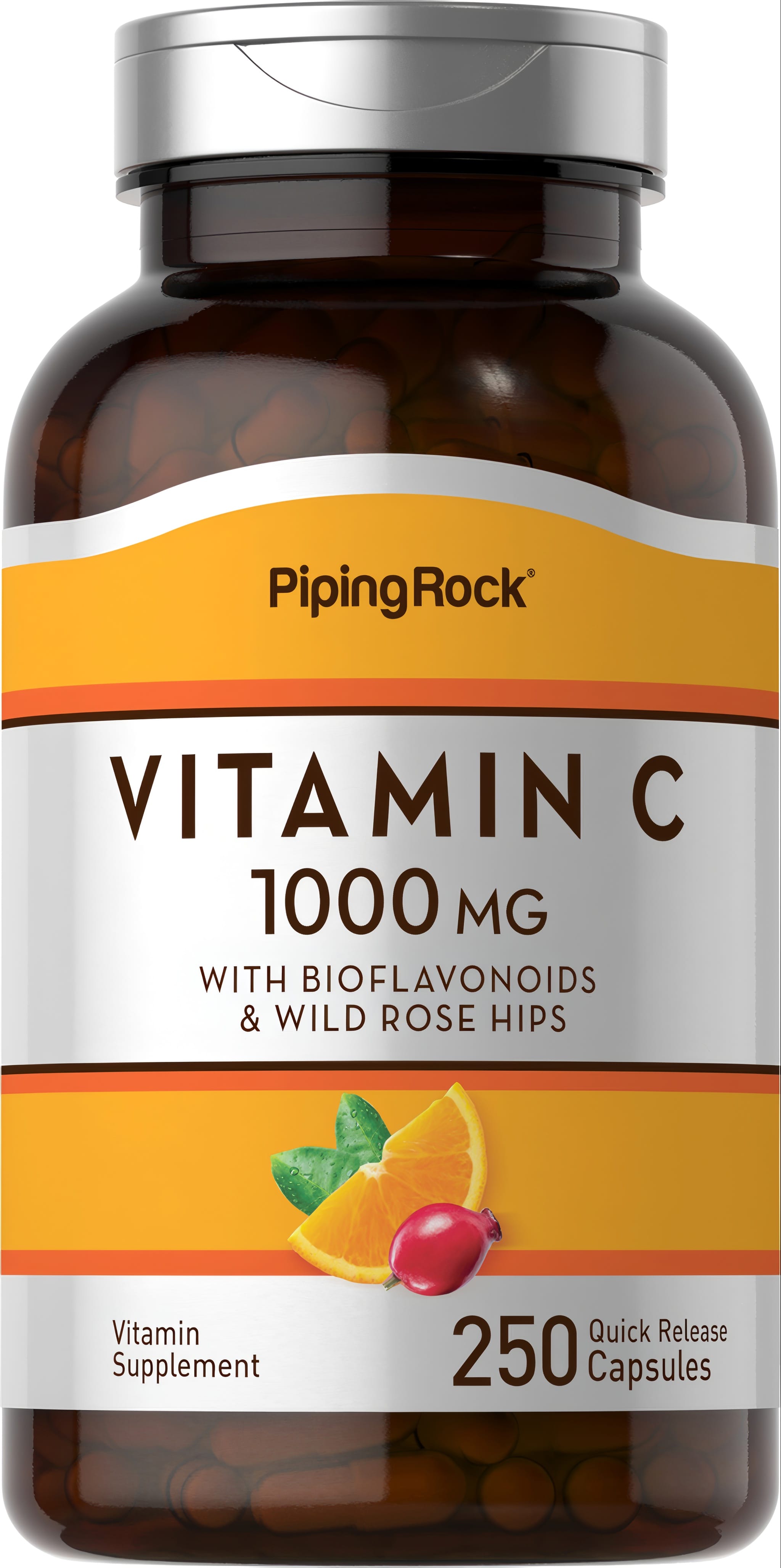 Vitamin C 1000 mg with Bioflavonoids and Wild Rose Hips in 250 Quick Release Capsules.