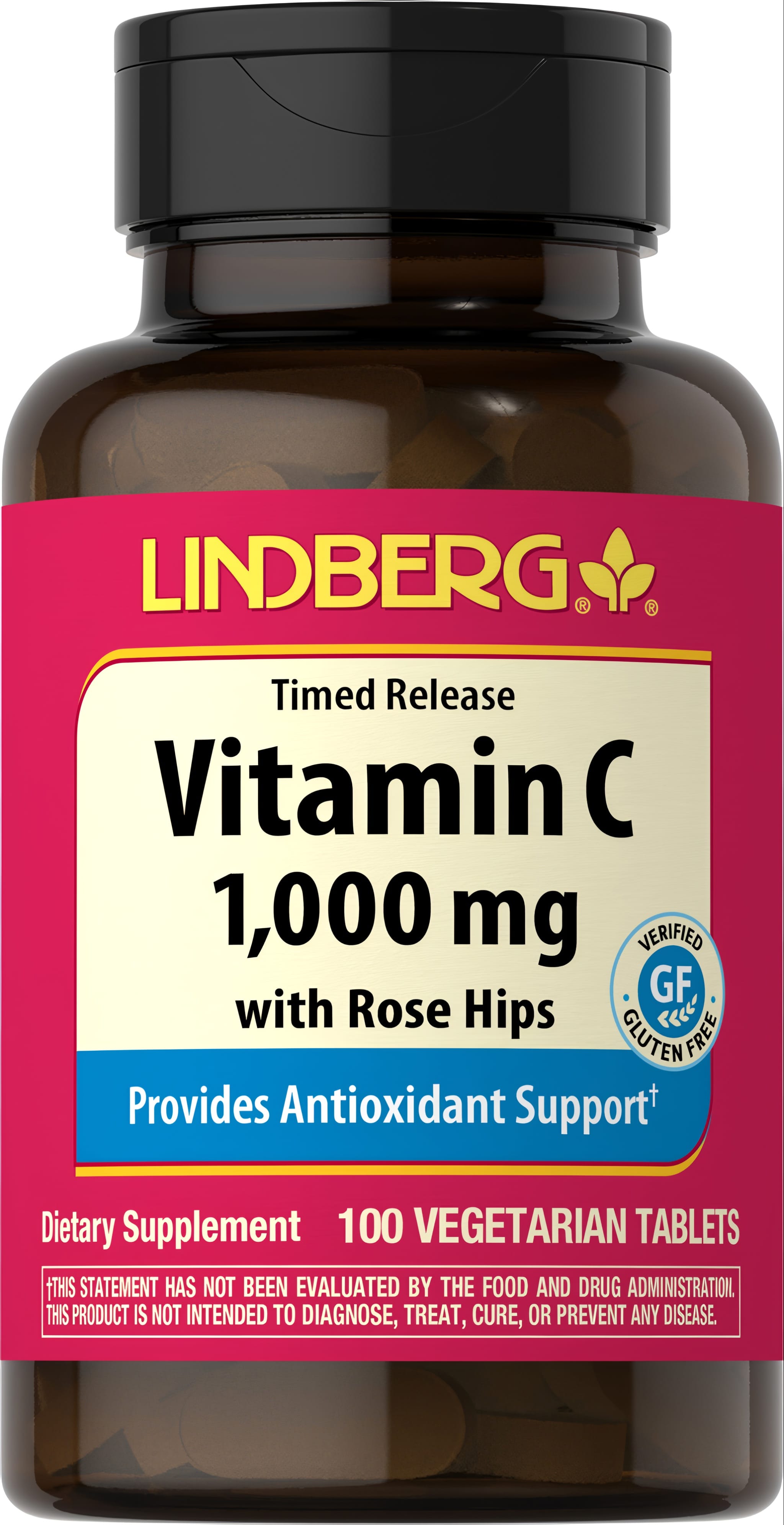 A bottle of Timed Release Vitamin C 1,000 mg with Rose Hips, containing 100 Vegetarian Tablets.
