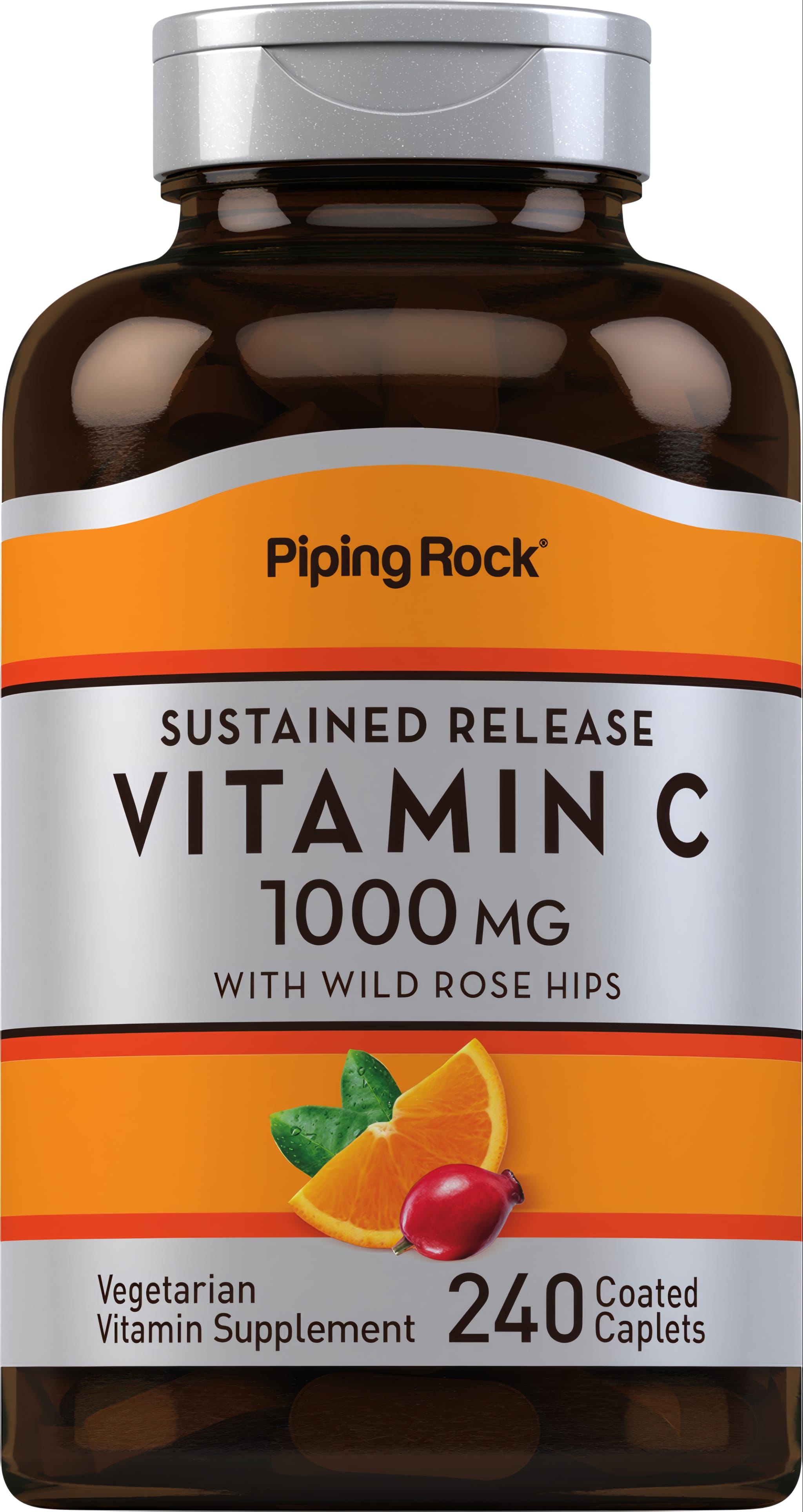 Sustained Release Vitamin C 1000 MG with Wild Rose Hips Vegetarian Vitamin Supplement, available as 240 coated caplets.
