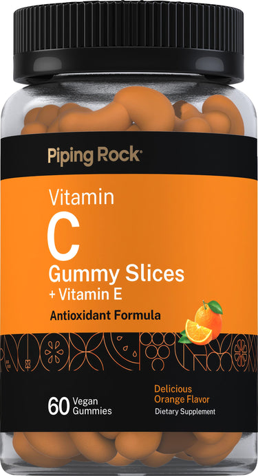 Vitamin C Gummy Slices + Vitamin E (Delicious Orange), 60 Vegan Gummies