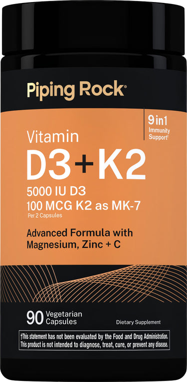 Vitamin D3 (5000 IU) + K-2 MK-7 (100 Mcg) Advanced Formula, 90 Vegetarian Capsules