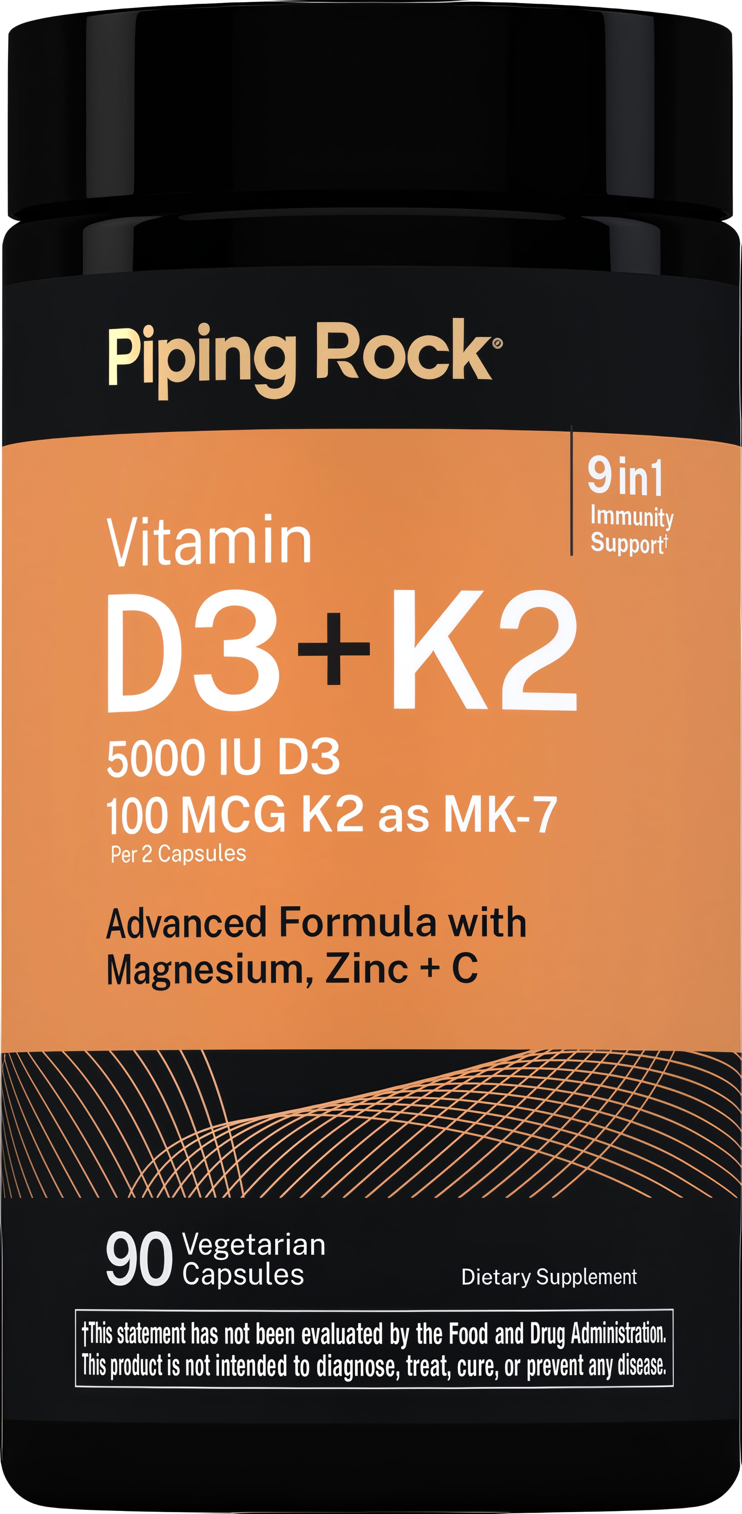 Vitamin D3 (5000 IU) + K-2 MK-7 (100 Mcg) Advanced Formula, 90 Vegetarian Capsules