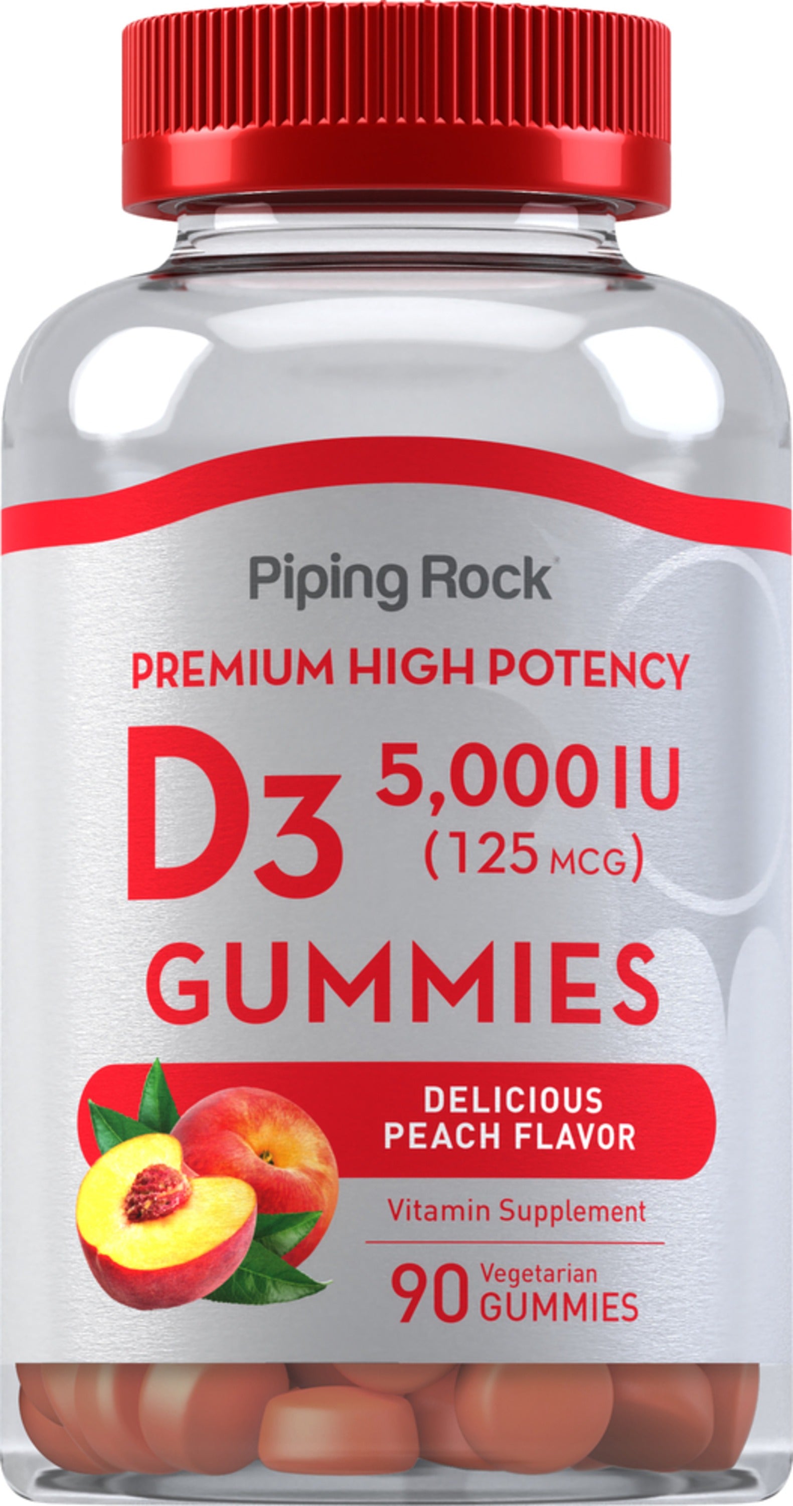 Vitamin D3 Gummies (Delicious Peach), 5000 IU, 90 Vegetarian Gummies