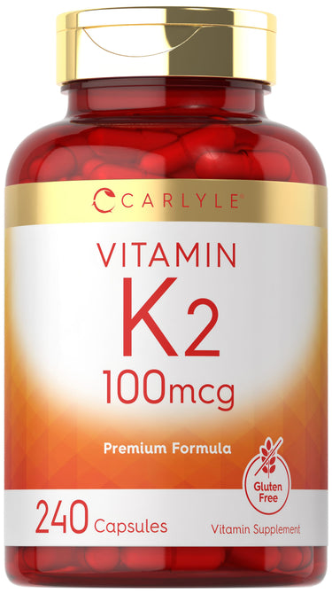 Carlyle Vitamin K2 100mcg, 240 capsules; premium formula supplement, gluten-free. Supports wellness.