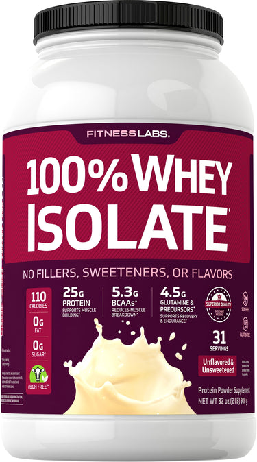 Whey Protein Isolate  (Unflavored & Unsweetened), 2 lb (908 g) Bottle