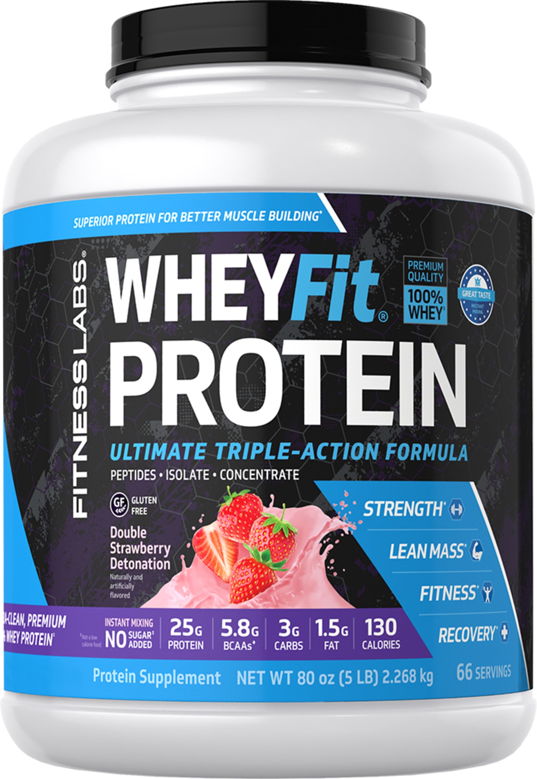 Whey Protein WheyFit (Double Strawberry Detonation), 5 lb (2.268 kg) Bottle