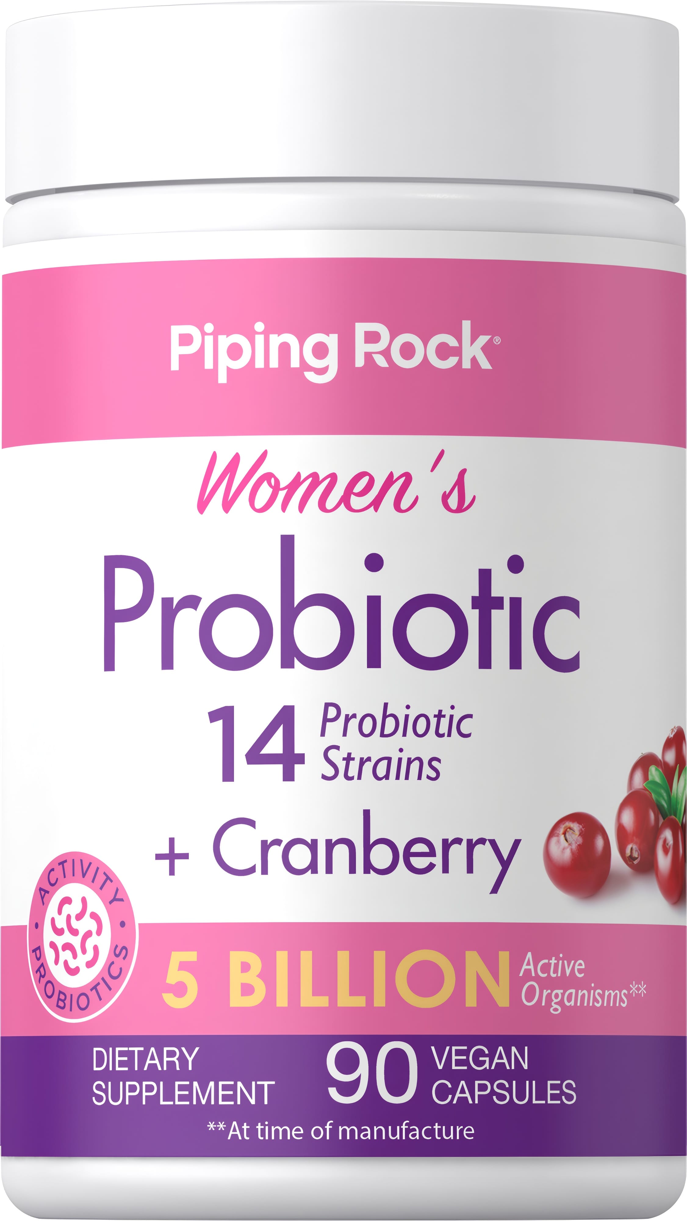 Women's Probiotic with 14 strains, cranberry, 5 billion active organisms, in 90 vegan capsules.